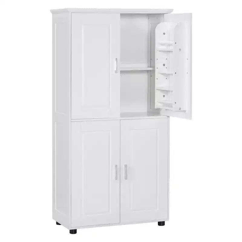 Meuble de rangement haut et large de style minimaliste Whisen, meuble autonome avec 4 portes et étagères réglables pour salle de bain, bureau - Blanc