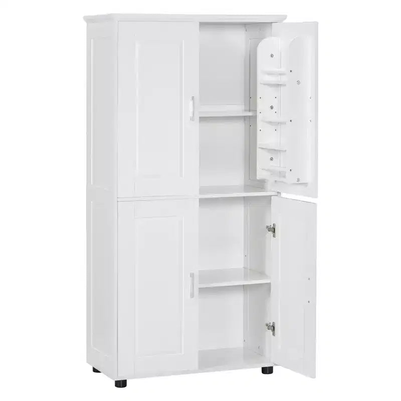 Meuble de rangement haut et large de style minimaliste Whisen, meuble autonome avec 4 portes et étagères réglables pour salle de bain, bureau - Blanc