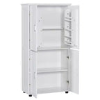 Meuble de rangement haut et large de style minimaliste Whisen, meuble autonome avec 4 portes et étagères réglables pour salle de bain, bureau - Blanc