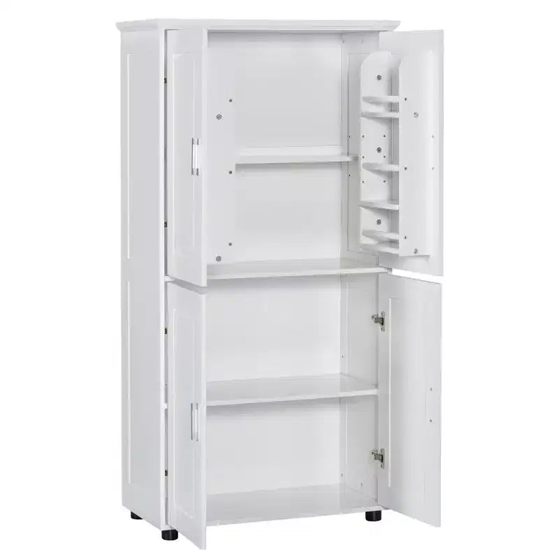 Meuble de rangement haut et large de style minimaliste Whisen, meuble autonome avec 4 portes et étagères réglables pour salle de bain, bureau - Blanc