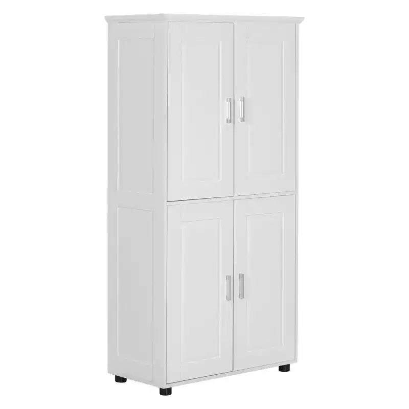 Meuble de rangement haut et large de style minimaliste Whisen, meuble autonome avec 4 portes et étagères réglables pour salle de bain, bureau - Blanc