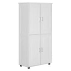 Meuble de rangement haut et large de style minimaliste Whisen, meuble autonome avec 4 portes et étagères réglables pour salle de bain, bureau - Blanc