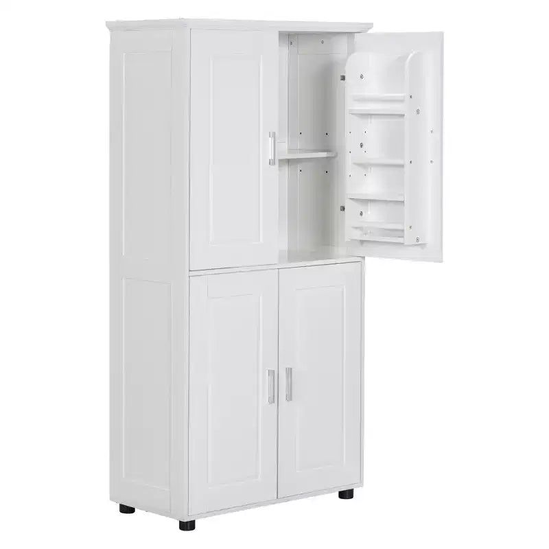Meuble de rangement haut et large de style minimaliste Whisen, meuble autonome avec 4 portes et étagères réglables pour salle de bain, bureau - Blanc