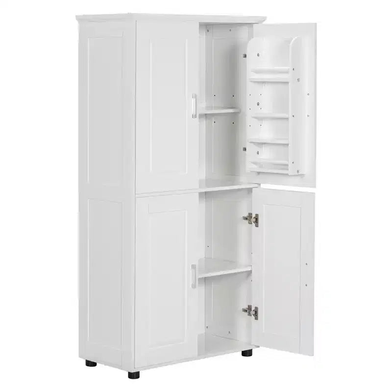 Meuble de rangement haut et large de style minimaliste Whisen, meuble autonome avec 4 portes et étagères réglables pour salle de bain, bureau - Blanc