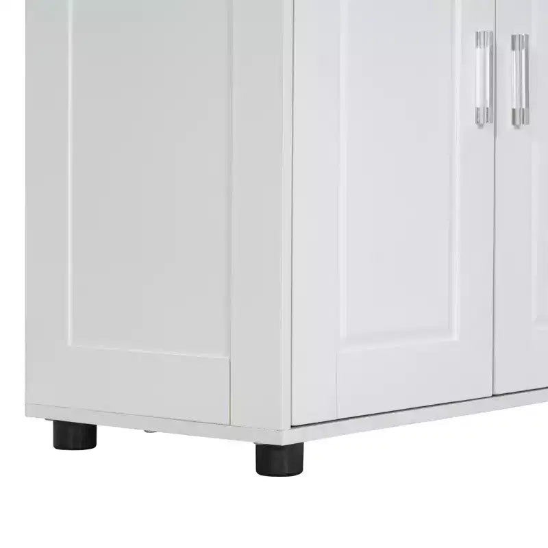 Meuble de rangement haut et large de style minimaliste Whisen, meuble autonome avec 4 portes et étagères réglables pour salle de bain, bureau - Blanc