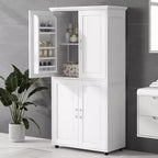 Meuble de rangement haut et large de style minimaliste Whisen, meuble autonome avec 4 portes et étagères réglables pour salle de bain, bureau - Blanc
