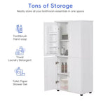 Meuble de rangement haut et large de style minimaliste Whisen, meuble autonome avec 4 portes et étagères réglables pour salle de bain, bureau - Blanc