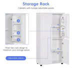 Meuble de rangement haut et large de style minimaliste Whisen, meuble autonome avec 4 portes et étagères réglables pour salle de bain, bureau - Blanc