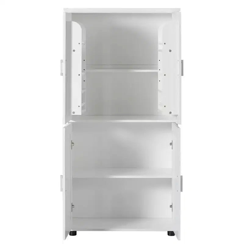 Meuble de rangement haut et large de style minimaliste Whisen, meuble autonome avec 4 portes et étagères réglables pour salle de bain, bureau - Blanc