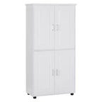 Meuble de rangement haut et large de style minimaliste Whisen, meuble autonome avec 4 portes et étagères réglables pour salle de bain, bureau - Blanc