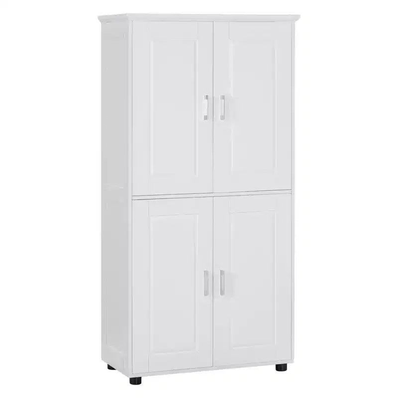 Meuble de rangement haut et large de style minimaliste Whisen, meuble autonome avec 4 portes et étagères réglables pour salle de bain, bureau - Blanc