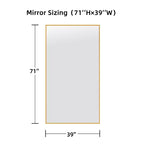 Miroir intégral avec cadre fin en aluminium doré et support 180x100x1.5cm