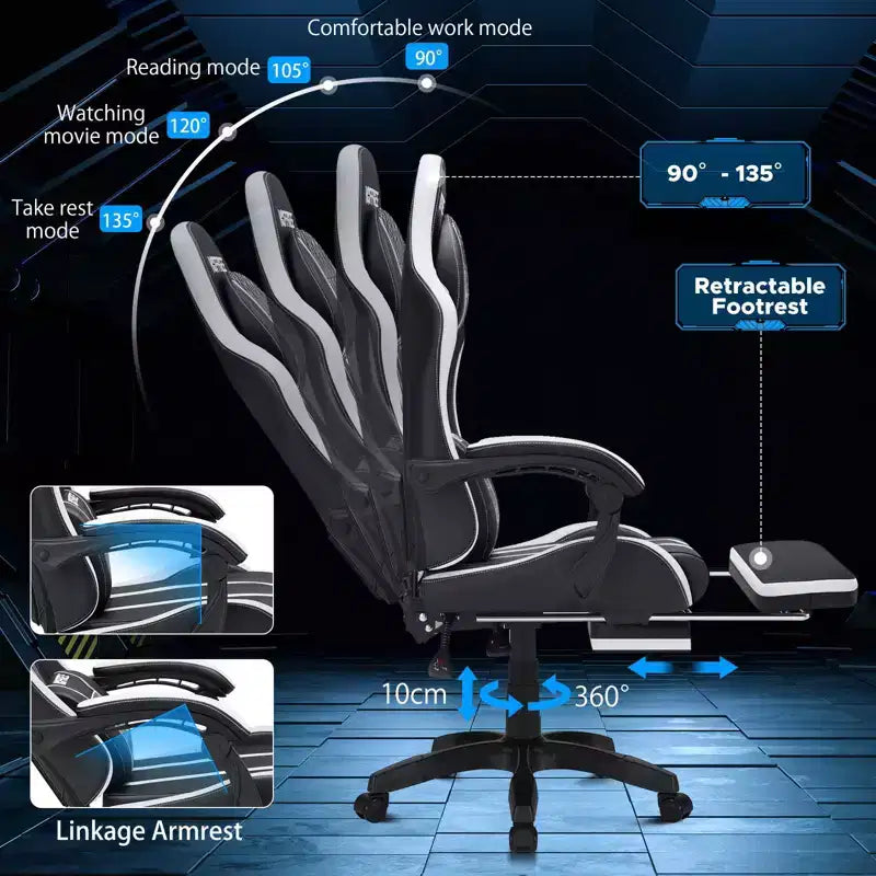 Fauteuil de massage et de jeu extra-large Hoffree, Fauteuil de bureau ergonomique pour PC avec repose-pieds et réglable