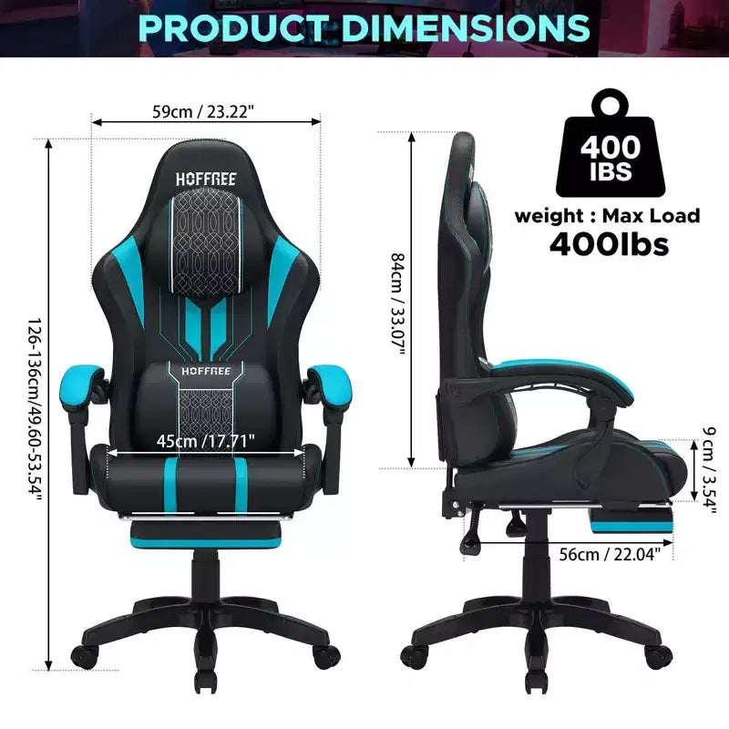 Fauteuil de massage et de jeu extra-large Hoffree, Fauteuil de bureau ergonomique pour PC avec repose-pieds et réglable