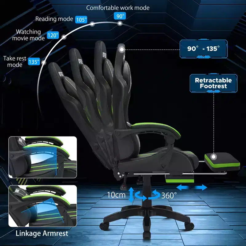Fauteuil de massage et de jeu extra-large Hoffree, Fauteuil de bureau ergonomique pour PC avec repose-pieds et réglable