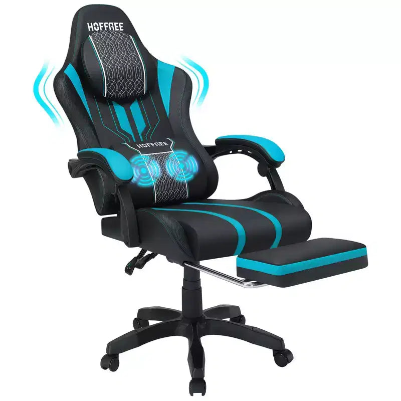 Fauteuil de massage et de jeu extra-large Hoffree, Fauteuil de bureau ergonomique pour PC avec repose-pieds et réglable