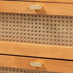 Baxton Studio Jenn, ensemble de rangement 3 pièces, bois marron doré, style Japandi, avec rotin au fini vieilli