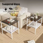 MAYEERTY Lot de 2 tables d'appoint rectangulaires avec plateau en verre trempé, pour salon, verre gris