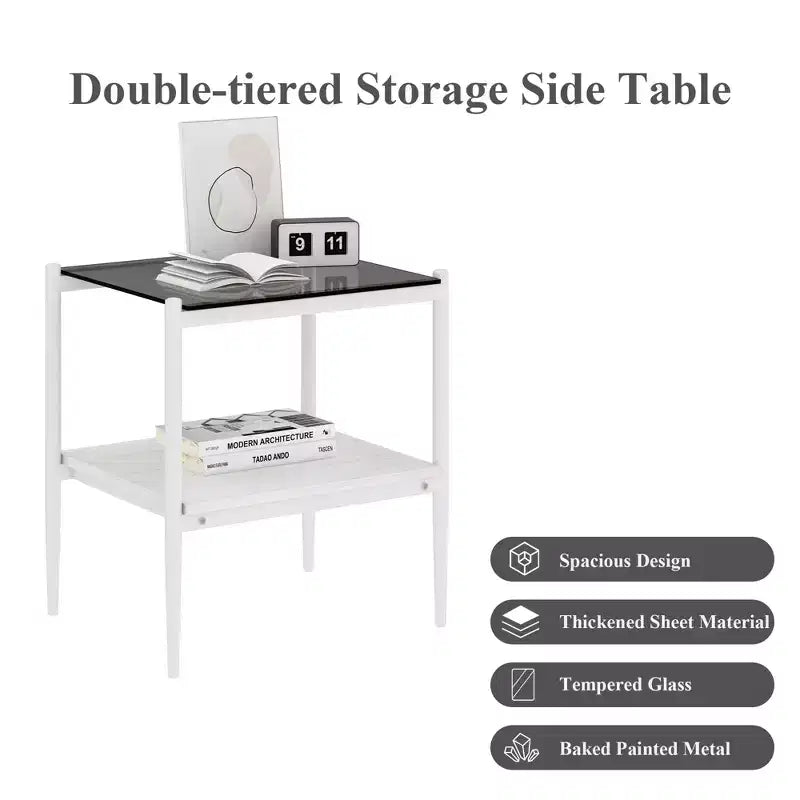 MAYEERTY Lot de 2 tables d'appoint rectangulaires avec plateau en verre trempé, pour salon, verre gris