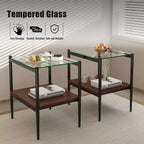 MAYEERTY Lot de 2 tables d'appoint rectangulaires avec plateau en verre trempé, pour salon, verre transparent