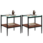 MAYEERTY Lot de 2 tables d'appoint rectangulaires avec plateau en verre trempé, pour salon, verre transparent