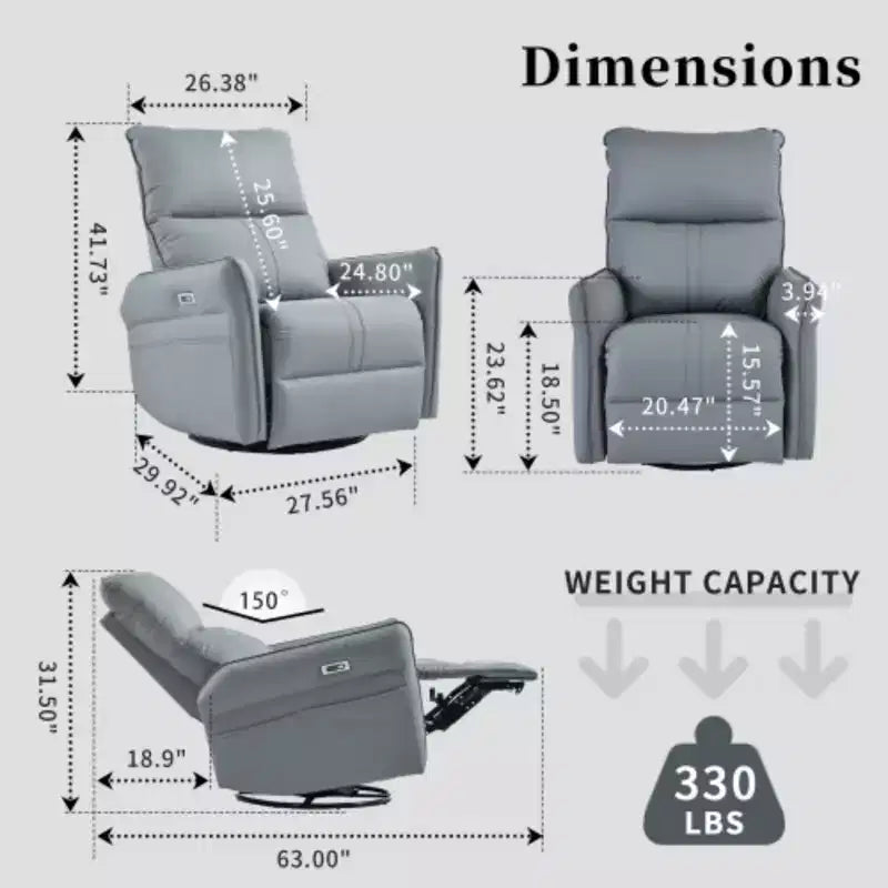 Fauteuil inclinable rotatif électrique pour adulte, fauteuil inclinable rotatif à 270 degrés, petit fauteuil inclinable électrique adapté aux petits espaces