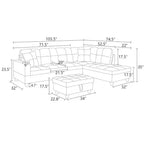 Canapé sectionnel gris foncé en similicuir PU - Design moderne en L, coussins capitonnés, oreillers décoratifs, pouf de rangement