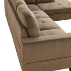 Canapé sectionnel en tissu marron avec méridienne et pouf de rangement – Confort et style modernes