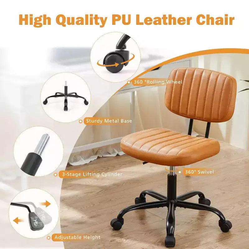 Chaise de bureau réglable en hauteur : Pivotement à 360°, Sans accoudoirs, Piètement à roulettes