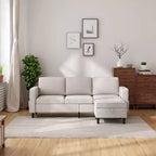 Canapé modulable Mjkone, canapé 3 places en tissu de lin en forme de L avec pouf de rangement