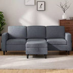 Canapé modulable Mjkone, canapé 3 places en tissu de lin en forme de L avec pouf de rangement