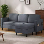 Canapé modulable Mjkone, canapé 3 places en tissu de lin en forme de L avec pouf de rangement