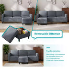 Canapé modulable Mjkone, canapé 3 places en tissu de lin en forme de L avec pouf de rangement