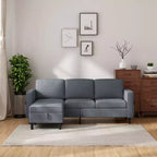 Canapé modulable Mjkone, canapé 3 places en tissu de lin en forme de L avec pouf de rangement