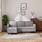 Canapé modulable Mjkone, canapé 3 places en tissu de lin en forme de L avec pouf de rangement