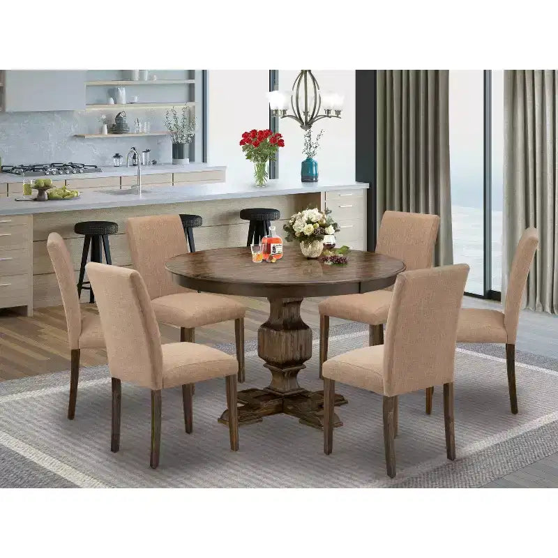 Ensemble de salle à manger HomeStock moderne 7 pièces en tissu de lin sable clair