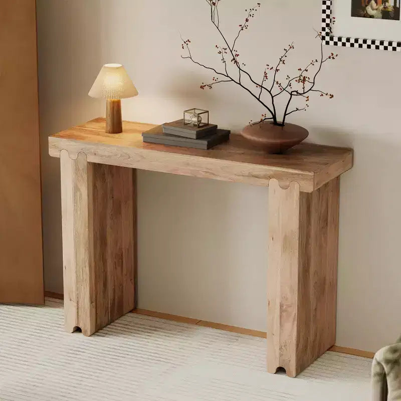Console et Table d'appoint d'entrée Whisen de style ferme minimaliste en bois de manguier avec plateau épaissi