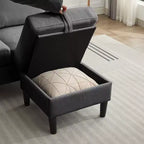 HYLEORY Canapé d'angle réversible 3 places en tissu de lin, avec pouf, pour salon, appartement et bureau