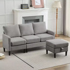 HYLEORY Canapé d'angle réversible 3 places en tissu de lin, avec pouf, pour salon, appartement et bureau