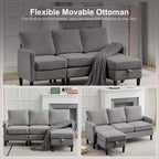 HYLEORY Canapé d'angle réversible 3 places en tissu de lin, avec pouf, pour salon, appartement et bureau