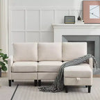 HYLEORY Canapé d'angle réversible 3 places en tissu de lin, avec pouf, pour salon, appartement et bureau
