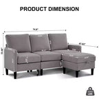 HYLEORY Canapé d'angle réversible 3 places en tissu de lin, avec pouf, pour salon, appartement et bureau