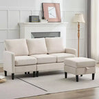 HYLEORY Canapé d'angle réversible 3 places en tissu de lin, avec pouf, pour salon, appartement et bureau