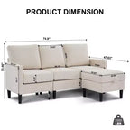 HYLEORY Canapé d'angle réversible 3 places en tissu de lin, avec pouf, pour salon, appartement et bureau