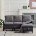 HYLEORY Canapé d'angle réversible 3 places en tissu de lin, avec pouf, pour salon, appartement et bureau