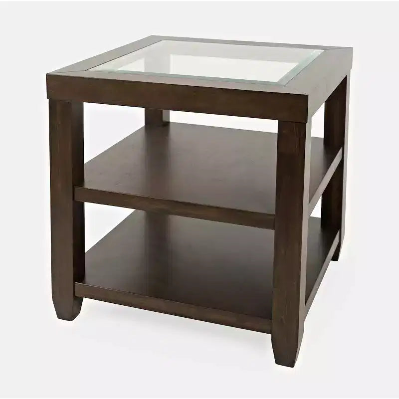Jofran, table d'appoint contemporaine Urban Icon en verre incrusté avec rangement