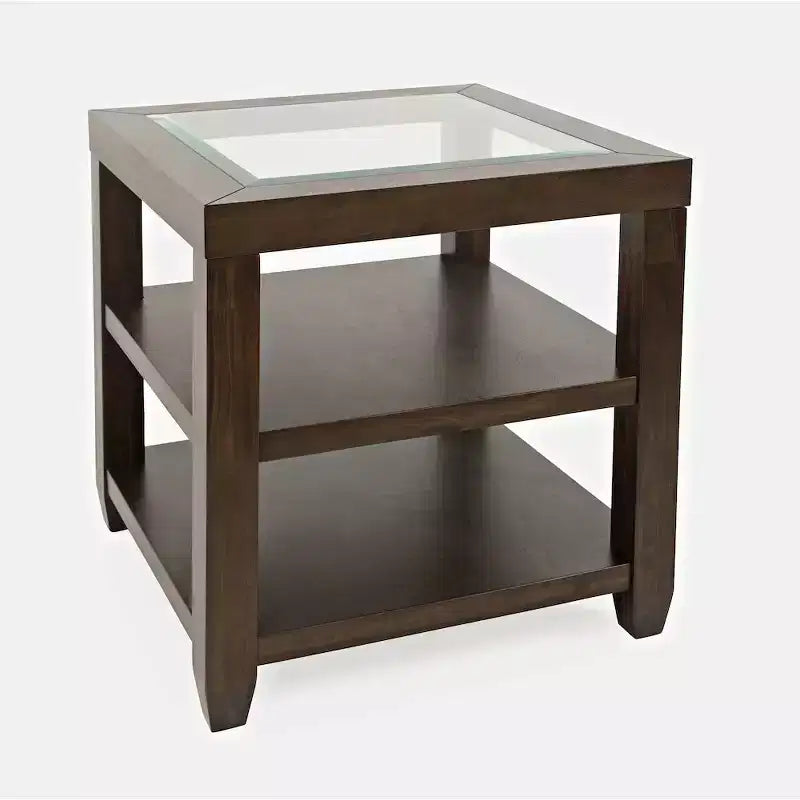 Jofran, table d'appoint contemporaine Urban Icon en verre incrusté avec rangement