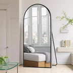 Black Full-Length Right-Angled Arched Mirror with Thin Edge in Aluminum Alloy, 180x96x1.5cm (With Bracket)