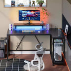 Bureau de jeu Bestier 52 avec lumières LED, bureau en forme de L avec prise de courant et support d'écran, bureau d'angle pour ordinateur