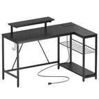 Bureau de jeu Bestier 52 avec lumières LED, bureau en forme de L avec prise de courant et support d'écran, bureau d'angle pour ordinateur